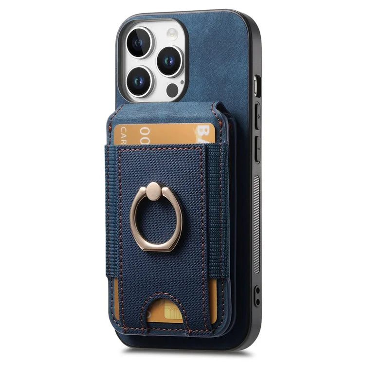 D14 For iPhone 16 Pro Case Vertical Flip Card Holder Ring Holder Kickstand Leather Back Cover