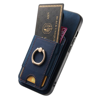 D14 For iPhone 16 Pro Case Vertical Flip Card Holder Ring Holder Kickstand Leather Back Cover