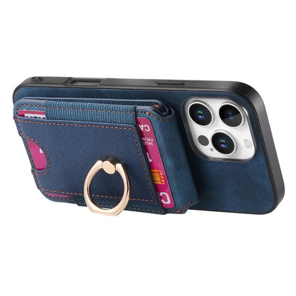 D14 For iPhone 16 Pro Case Vertical Flip Card Holder Ring Holder Kickstand Leather Back Cover