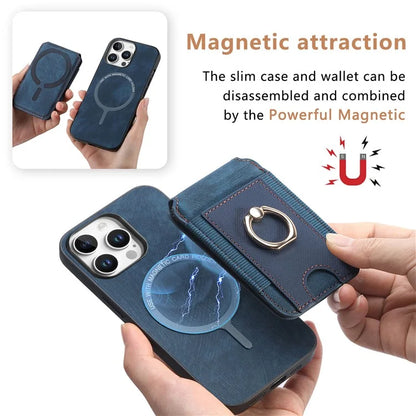 D14 For iPhone 16 Pro Case Vertical Flip Card Holder Ring Holder Kickstand Leather Back Cover