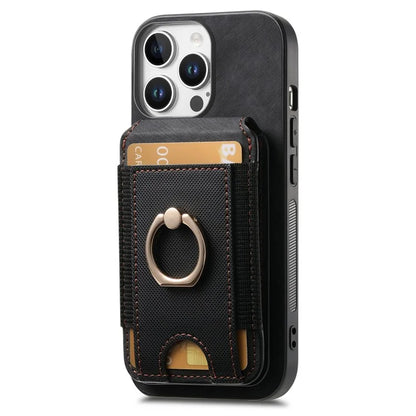 D14 For iPhone 16 Pro Case Vertical Flip Card Holder Ring Holder Kickstand Leather Back Cover