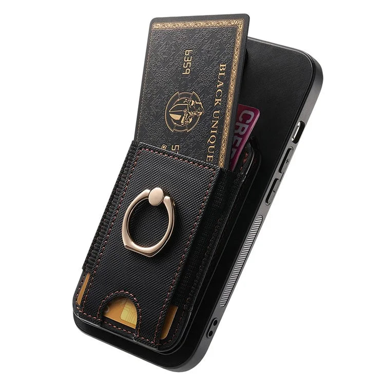 D14 For iPhone 16 Pro Case Vertical Flip Card Holder Ring Holder Kickstand Leather Back Cover