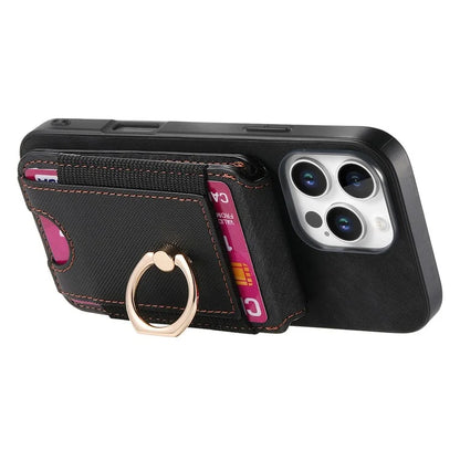D14 For iPhone 16 Pro Case Vertical Flip Card Holder Ring Holder Kickstand Leather Back Cover