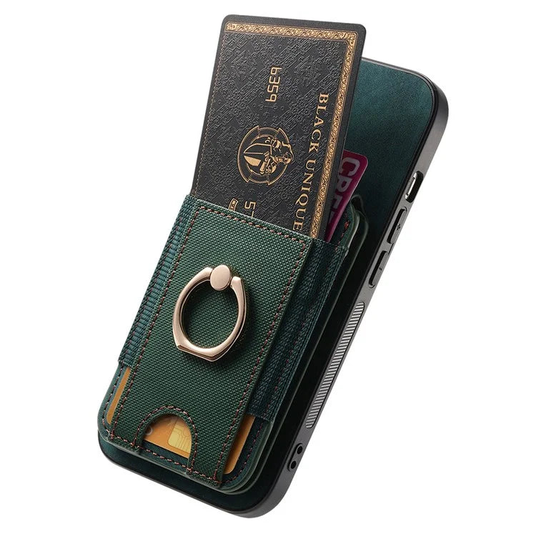 D14 For iPhone 16 Pro Case Vertical Flip Card Holder Ring Holder Kickstand Leather Back Cover