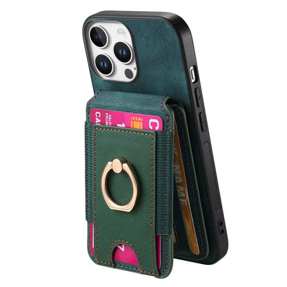 D14 For iPhone 16 Pro Case Vertical Flip Card Holder Ring Holder Kickstand Leather Back Cover
