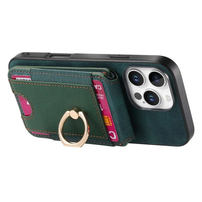 D14 For iPhone 16 Pro Case Vertical Flip Card Holder Ring Holder Kickstand Leather Back Cover