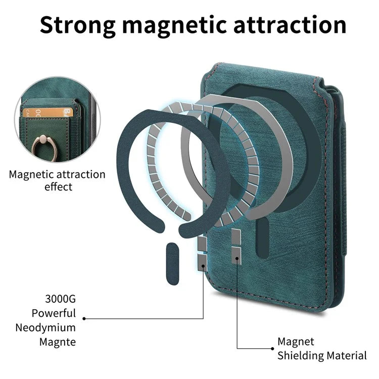 D14 For iPhone 16 Pro Case Vertical Flip Card Holder Ring Holder Kickstand Leather Back Cover