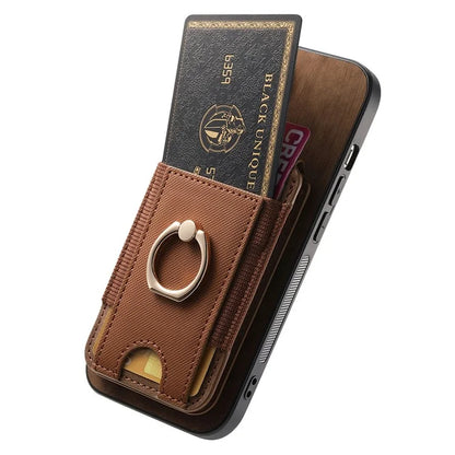 D14 For iPhone 16 Pro Case Vertical Flip Card Holder Ring Holder Kickstand Leather Back Cover