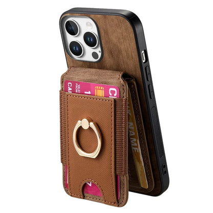D14 For iPhone 16 Pro Case Vertical Flip Card Holder Ring Holder Kickstand Leather Back Cover