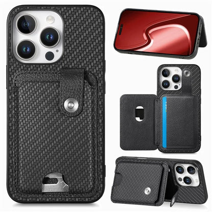 Style B C1-06 For iPhone 16 Pro Case Card Holder Leather+PC+TPU Phone Cover with Card Knife