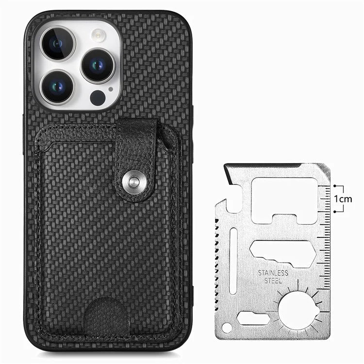 Style B C1-06 For iPhone 16 Pro Case Card Holder Leather+PC+TPU Phone Cover with Card Knife