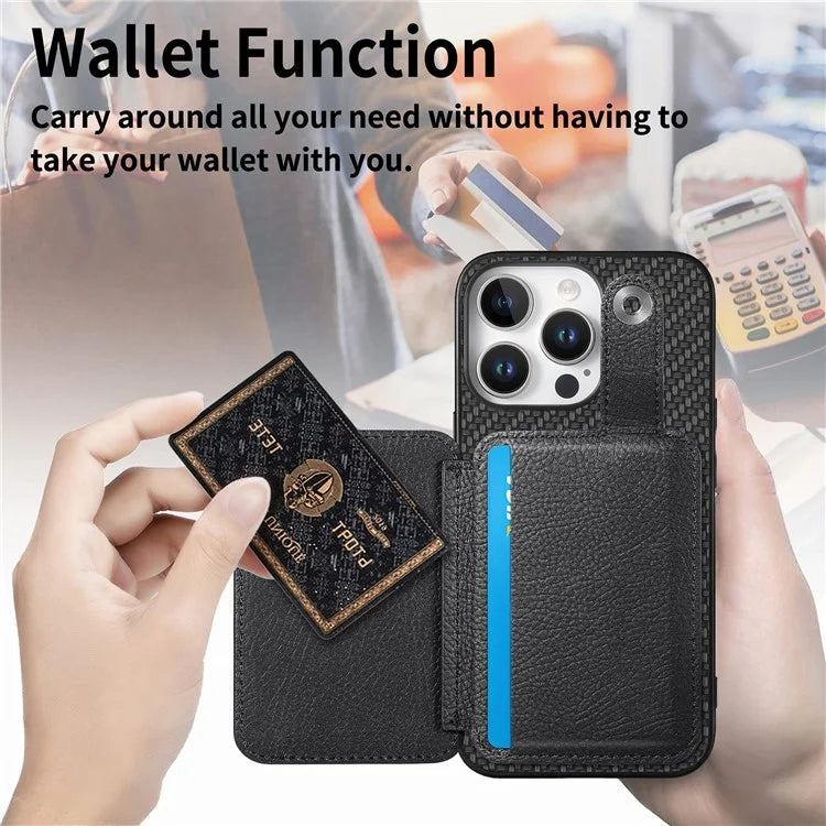 Style B C1-06 For iPhone 16 Pro Case Card Holder Leather+PC+TPU Phone Cover with Card Knife