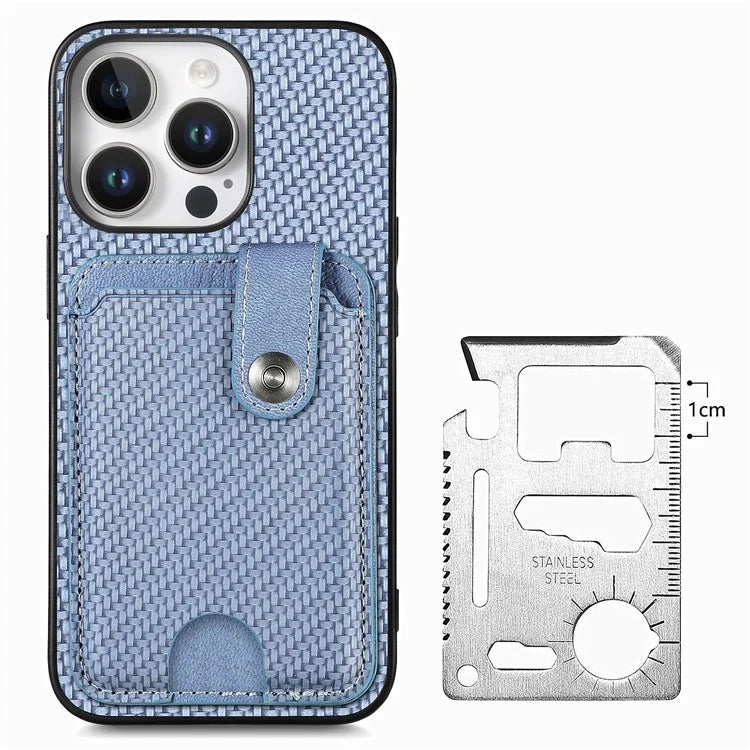Style B C1-06 For iPhone 16 Pro Case Card Holder Leather+PC+TPU Phone Cover with Card Knife