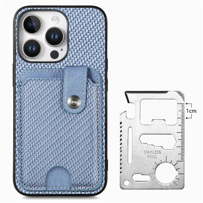Style B C1-06 For iPhone 16 Pro Case Card Holder Leather+PC+TPU Phone Cover with Card Knife