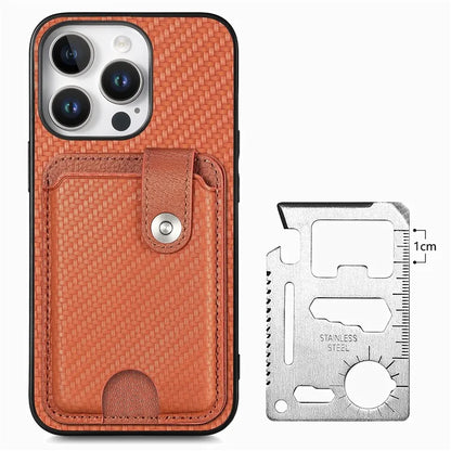 Style B C1-06 For iPhone 16 Pro Case Card Holder Leather+PC+TPU Phone Cover with Card Knife