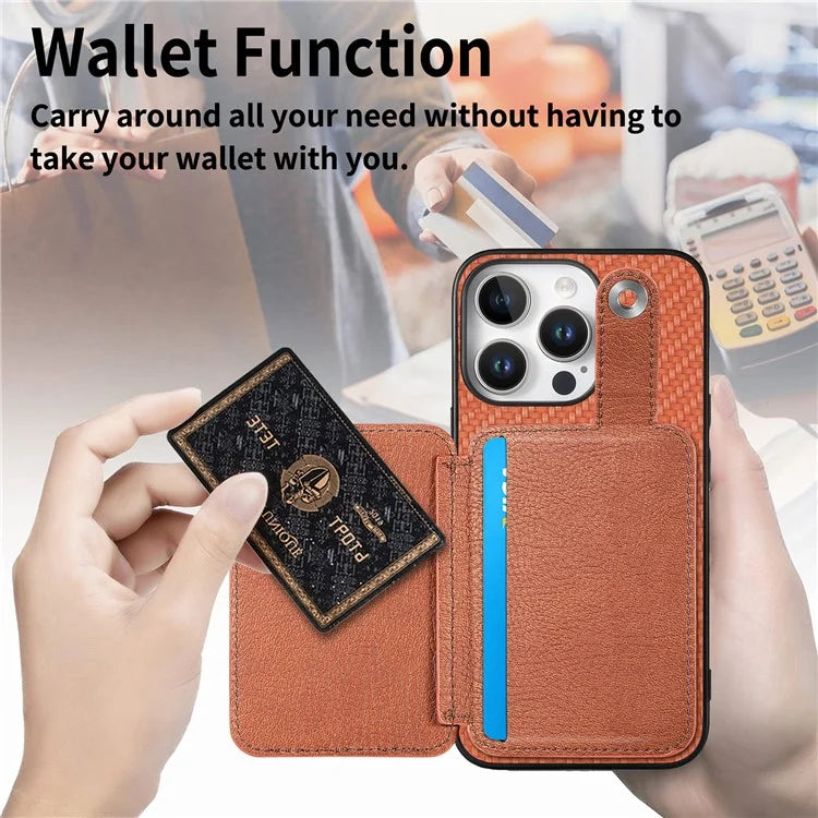 Style B C1-06 For iPhone 16 Pro Case Card Holder Leather+PC+TPU Phone Cover with Card Knife