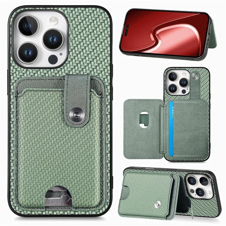 Style B C1-06 For iPhone 16 Pro Case Card Holder Leather+PC+TPU Phone Cover with Card Knife