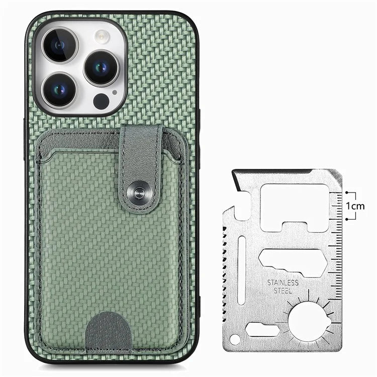 Style B C1-06 For iPhone 16 Pro Case Card Holder Leather+PC+TPU Phone Cover with Card Knife