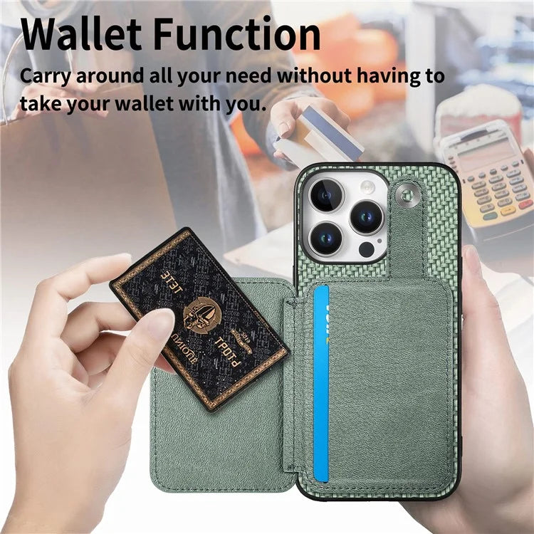 Style B C1-06 For iPhone 16 Pro Case Card Holder Leather+PC+TPU Phone Cover with Card Knife