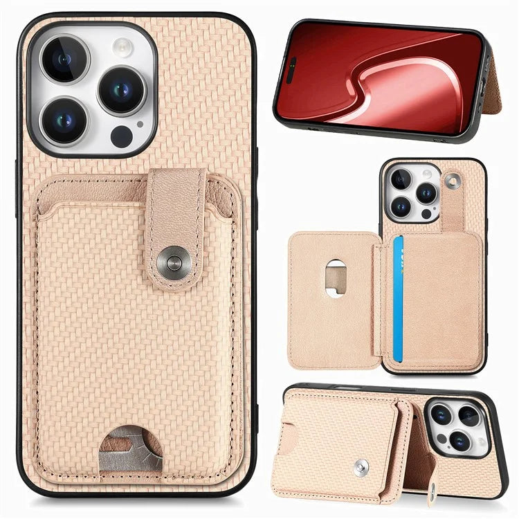 Style B C1-06 For iPhone 16 Pro Case Card Holder Leather+PC+TPU Phone Cover with Card Knife