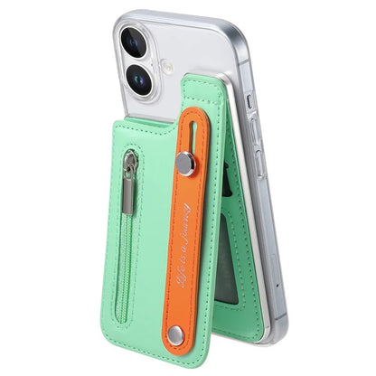 CY2 For iPhone 16 Plus Case Wristband Leather+PC Zipper Pocket Phone Cover RFID Blocking
