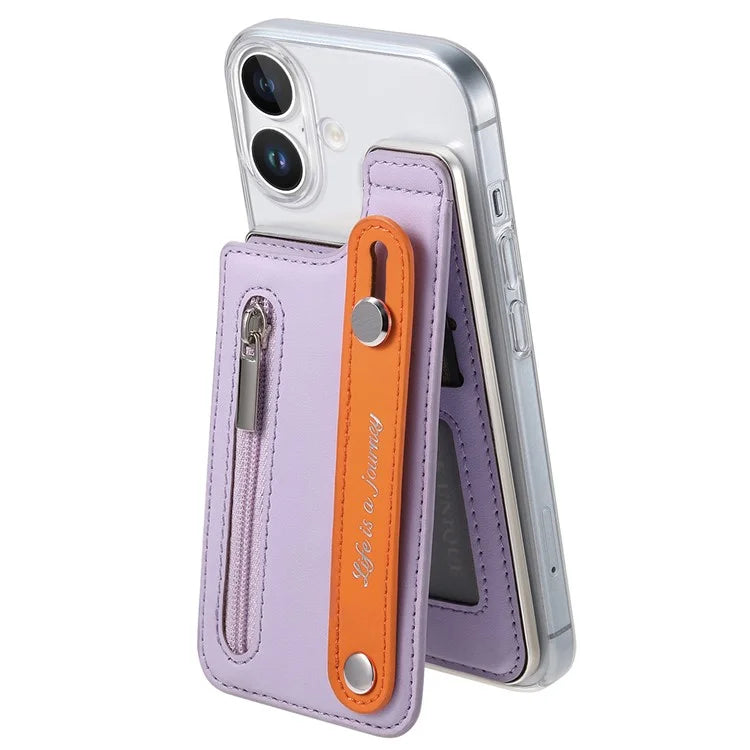 CY2 For iPhone 16 Plus Case Wristband Leather+PC Zipper Pocket Phone Cover RFID Blocking