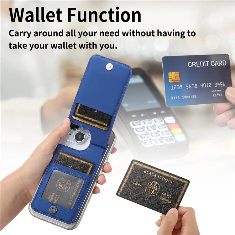 CY2 For iPhone 16 Plus Case Wristband Leather+PC Zipper Pocket Phone Cover RFID Blocking