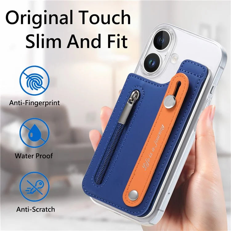 CY2 For iPhone 16 Plus Case Wristband Leather+PC Zipper Pocket Phone Cover RFID Blocking