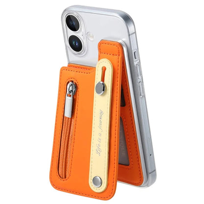 CY2 For iPhone 16 Plus Case Wristband Leather+PC Zipper Pocket Phone Cover RFID Blocking