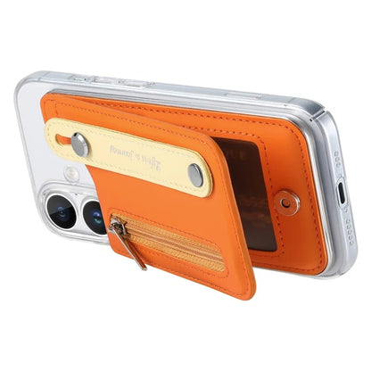 CY2 For iPhone 16 Plus Case Wristband Leather+PC Zipper Pocket Phone Cover RFID Blocking