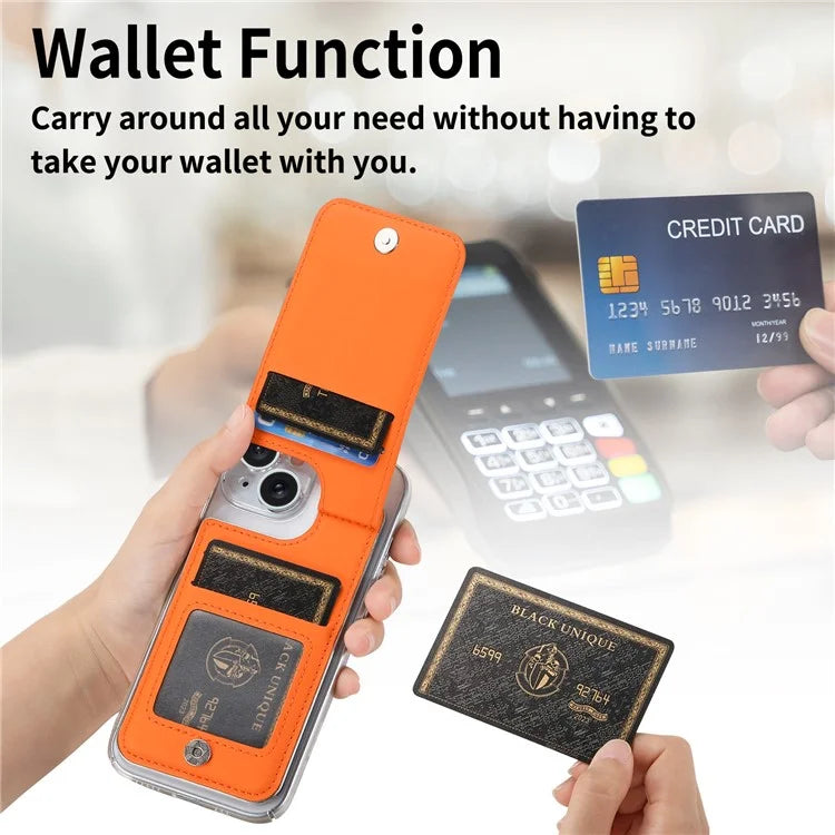 CY2 For iPhone 16 Plus Case Wristband Leather+PC Zipper Pocket Phone Cover RFID Blocking