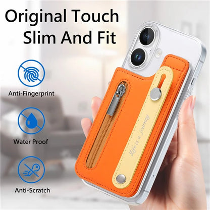 CY2 For iPhone 16 Plus Case Wristband Leather+PC Zipper Pocket Phone Cover RFID Blocking
