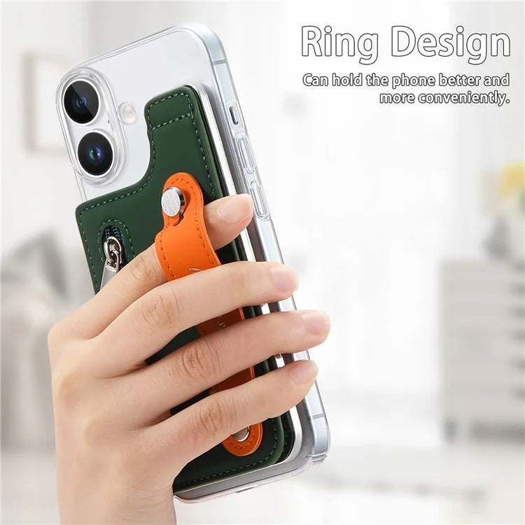 CY2 For iPhone 16 Plus Case Wristband Leather+PC Zipper Pocket Phone Cover RFID Blocking