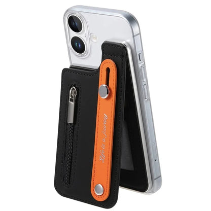CY2 For iPhone 16 Plus Case Wristband Leather+PC Zipper Pocket Phone Cover RFID Blocking