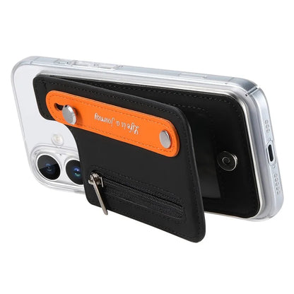 CY2 For iPhone 16 Plus Case Wristband Leather+PC Zipper Pocket Phone Cover RFID Blocking