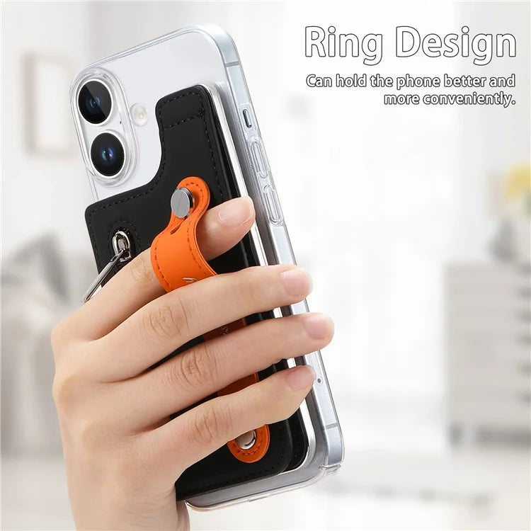 CY2 For iPhone 16 Plus Case Wristband Leather+PC Zipper Pocket Phone Cover RFID Blocking