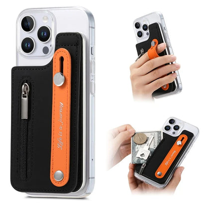 CY2 For iPhone 16 Pro Case Wristband Leather+PC Zipper Pocket Phone Cover RFID Blocking