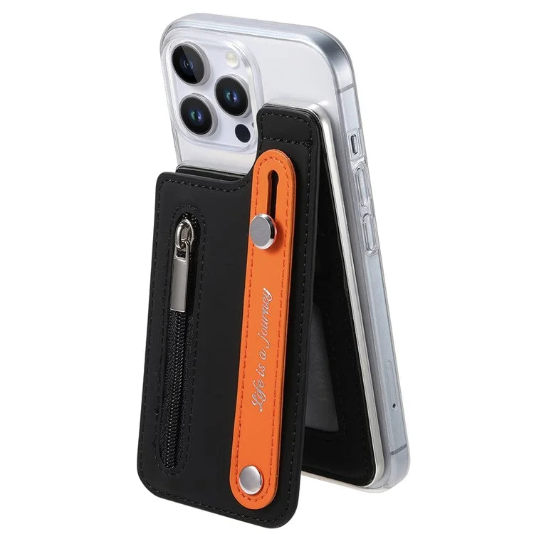 CY2 For iPhone 16 Pro Case Wristband Leather+PC Zipper Pocket Phone Cover RFID Blocking