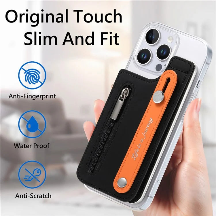 CY2 For iPhone 16 Pro Case Wristband Leather+PC Zipper Pocket Phone Cover RFID Blocking