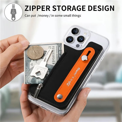 CY2 For iPhone 16 Pro Case Wristband Leather+PC Zipper Pocket Phone Cover RFID Blocking