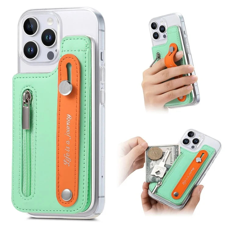 CY2 For iPhone 16 Pro Case Wristband Leather+PC Zipper Pocket Phone Cover RFID Blocking