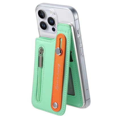 CY2 For iPhone 16 Pro Case Wristband Leather+PC Zipper Pocket Phone Cover RFID Blocking