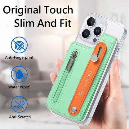 CY2 For iPhone 16 Pro Case Wristband Leather+PC Zipper Pocket Phone Cover RFID Blocking