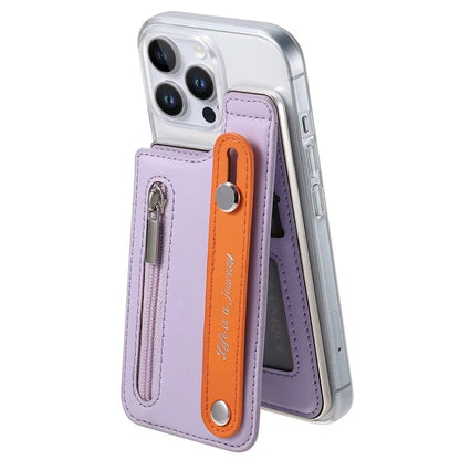 CY2 For iPhone 16 Pro Case Wristband Leather+PC Zipper Pocket Phone Cover RFID Blocking