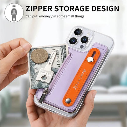 CY2 For iPhone 16 Pro Case Wristband Leather+PC Zipper Pocket Phone Cover RFID Blocking