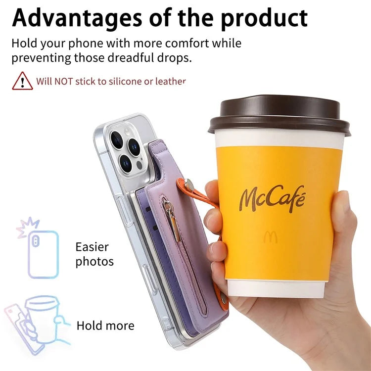 CY2 For iPhone 16 Pro Case Wristband Leather+PC Zipper Pocket Phone Cover RFID Blocking