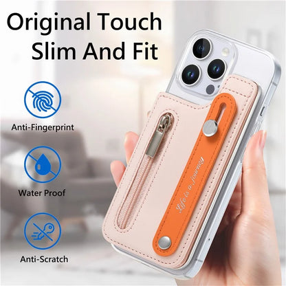 CY2 For iPhone 16 Pro Case Wristband Leather+PC Zipper Pocket Phone Cover RFID Blocking