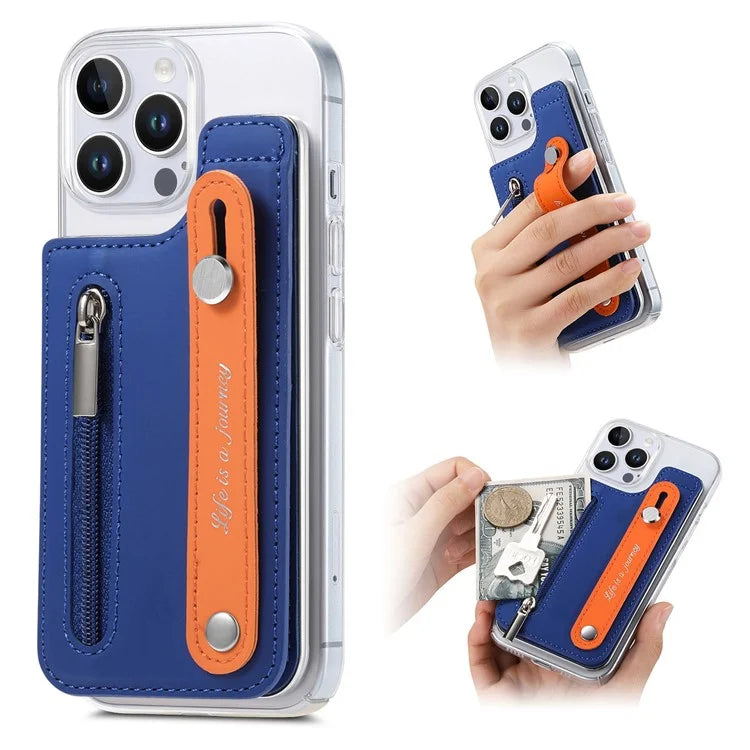 CY2 For iPhone 16 Pro Case Wristband Leather+PC Zipper Pocket Phone Cover RFID Blocking