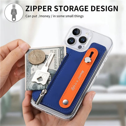 CY2 For iPhone 16 Pro Case Wristband Leather+PC Zipper Pocket Phone Cover RFID Blocking