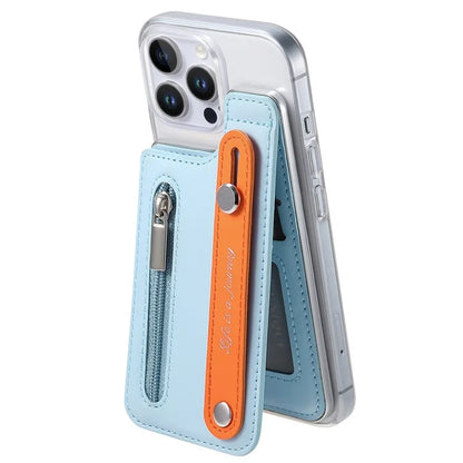 CY2 For iPhone 16 Pro Case Wristband Leather+PC Zipper Pocket Phone Cover RFID Blocking
